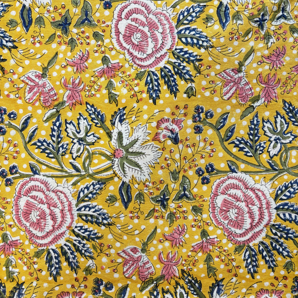 Nappe coton imprimé blockprint - "Un jardin à Porquerolles"