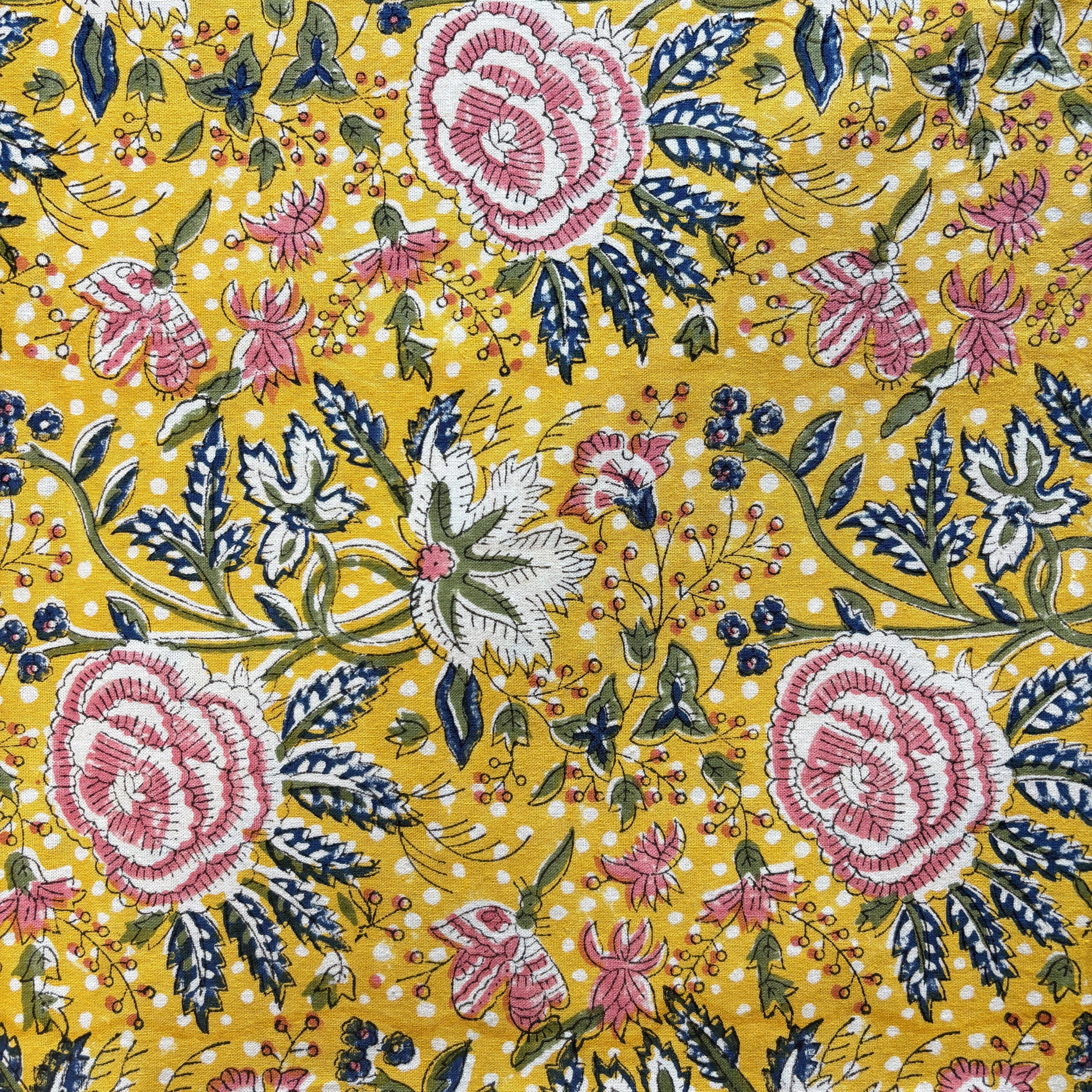 Nappe coton imprimé blockprint - "Un jardin à Porquerolles"