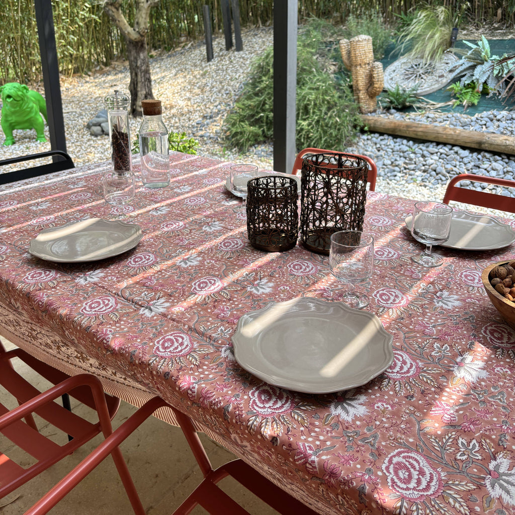 Nappe blockprint Pivoines