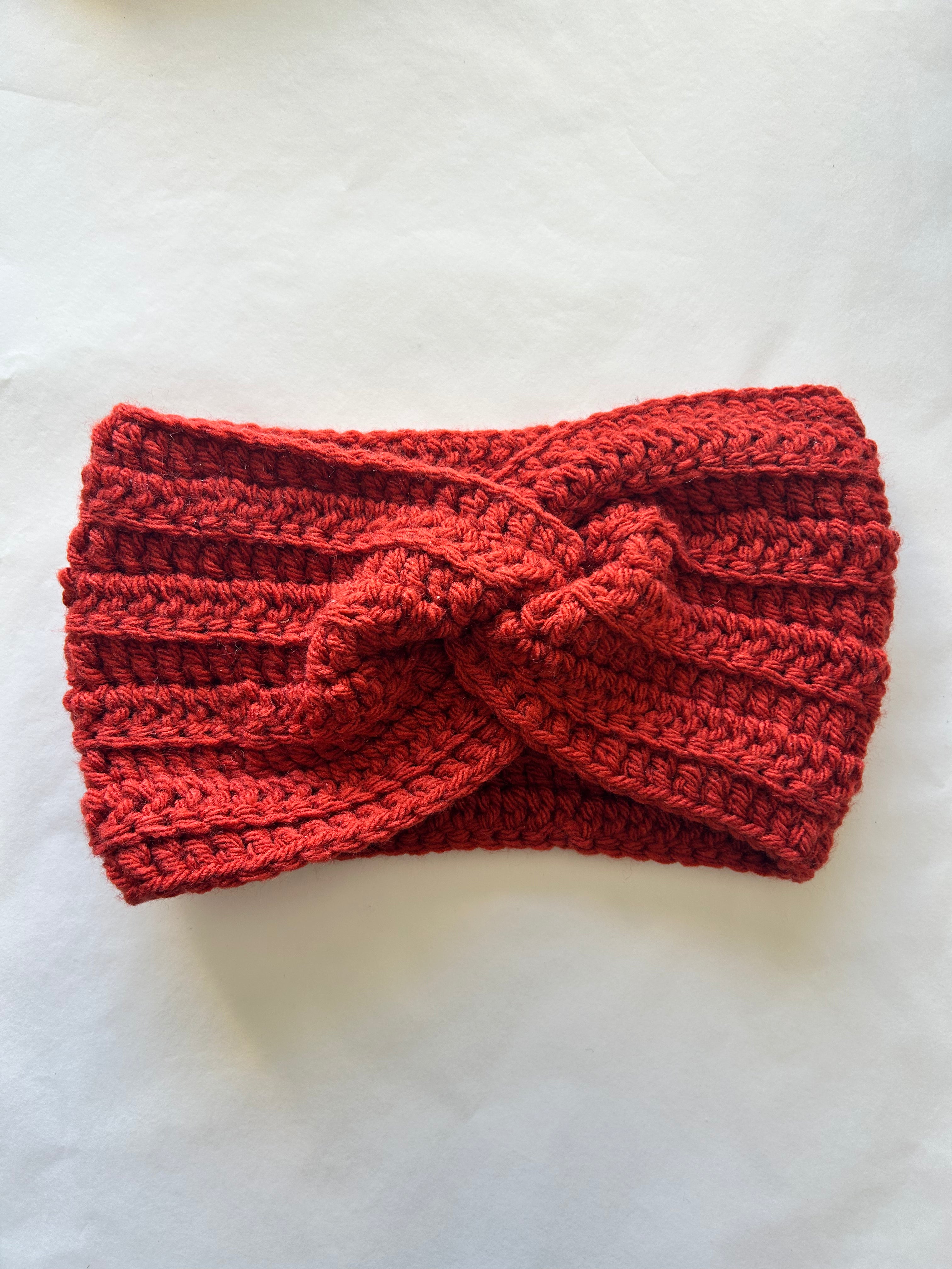 Bandeau large en crochet fait main - Couleur Brique