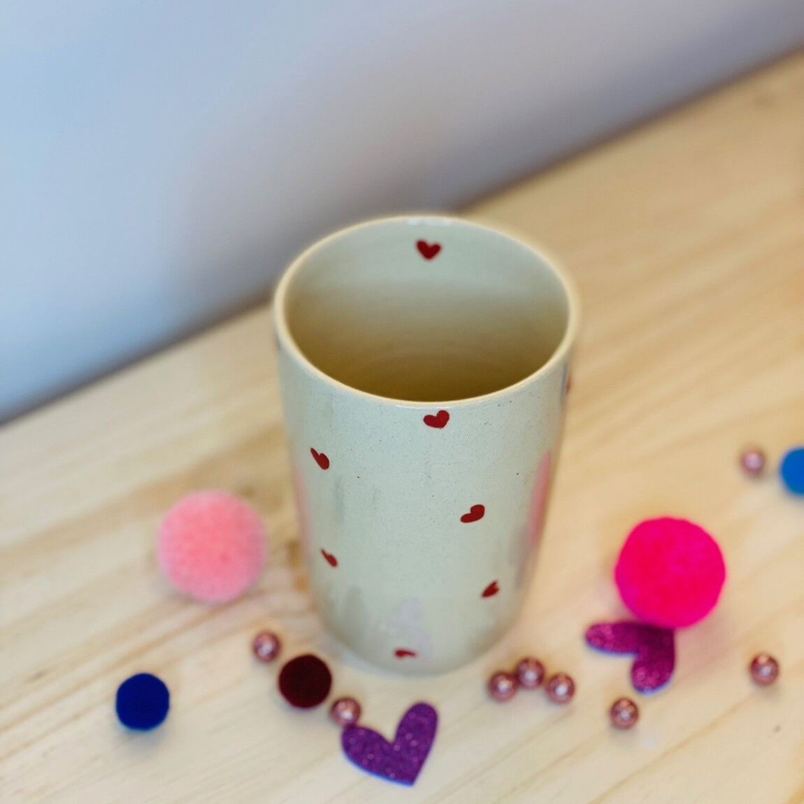 Handmade stoneware mug - Red Heart 