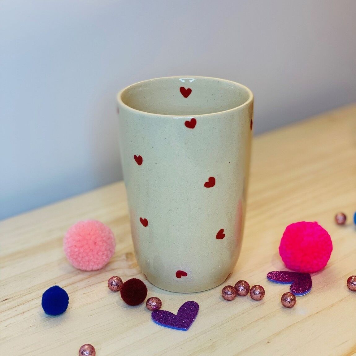 Handmade stoneware mug - Red Heart 