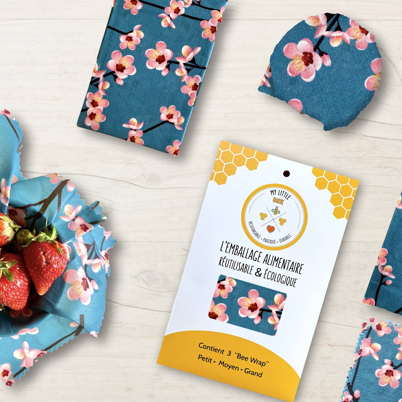 Bee Wrap - Emballage alimentaire réutilisable en cire d’abeille - Cerisier