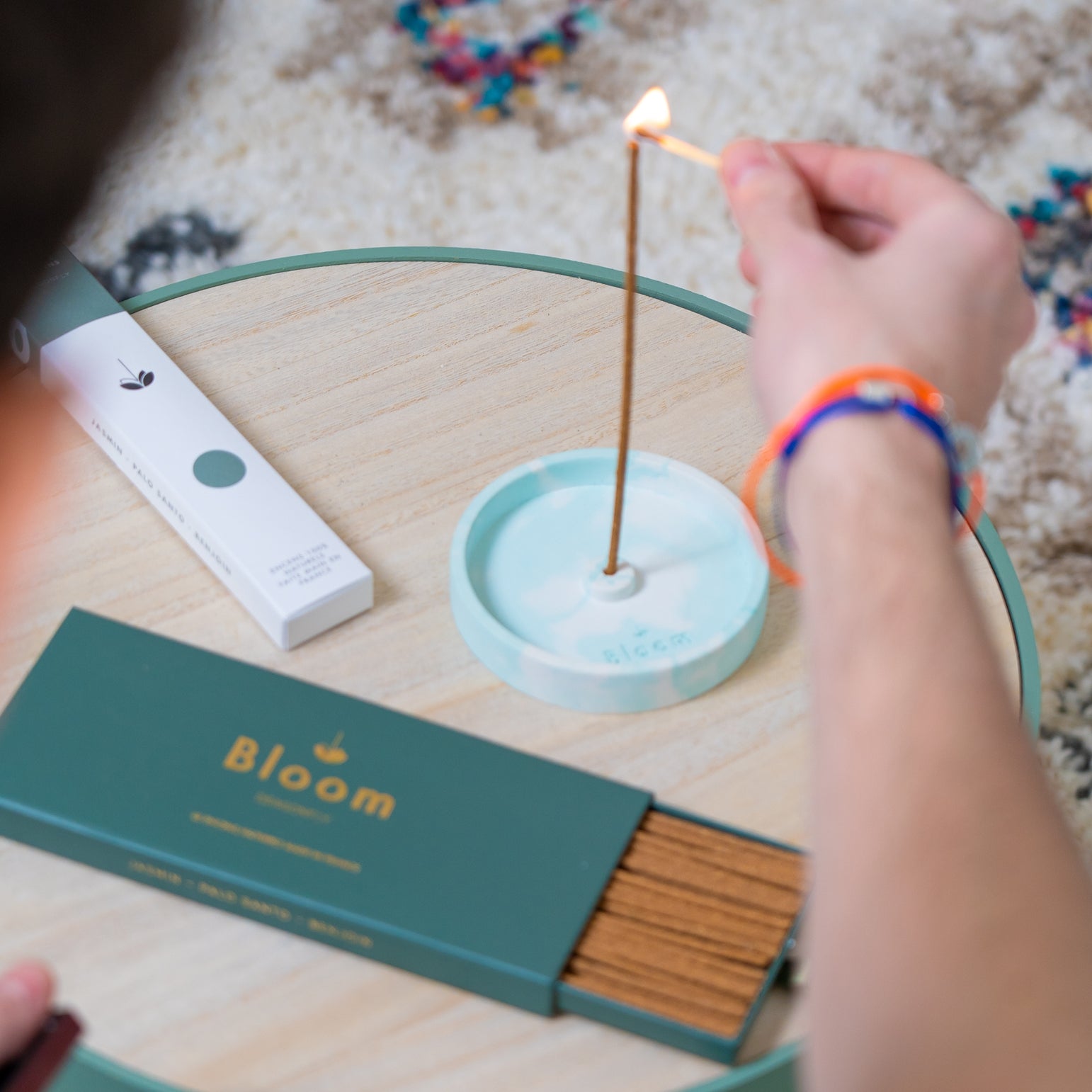 Natural Concrete Incense Holder Blue
