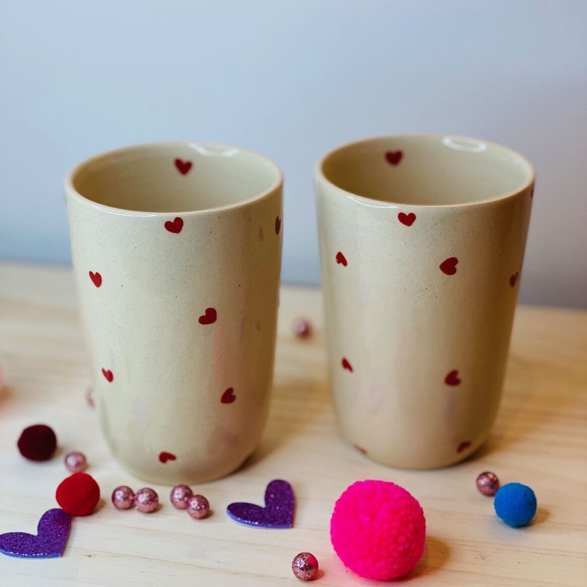 Handmade stoneware mug - Red Heart 