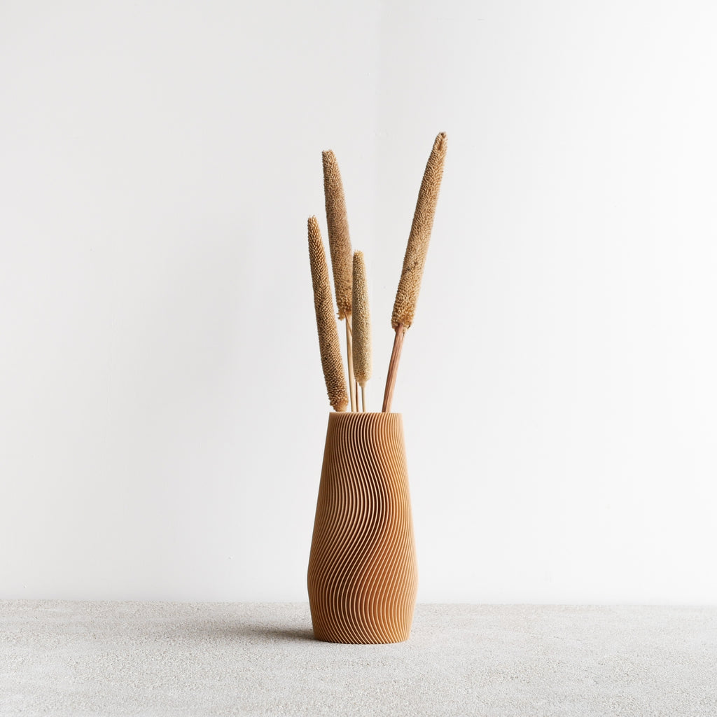 Wave vase made from recycled wood