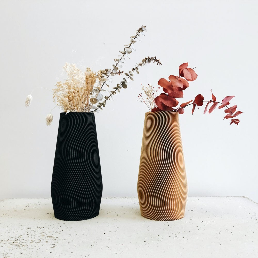 Wave vase made from recycled wood